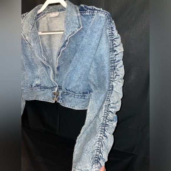 Vintage 80s Joni Blair Ruched Sleeve Cropped Denim Jacket - Picture 5 of 9